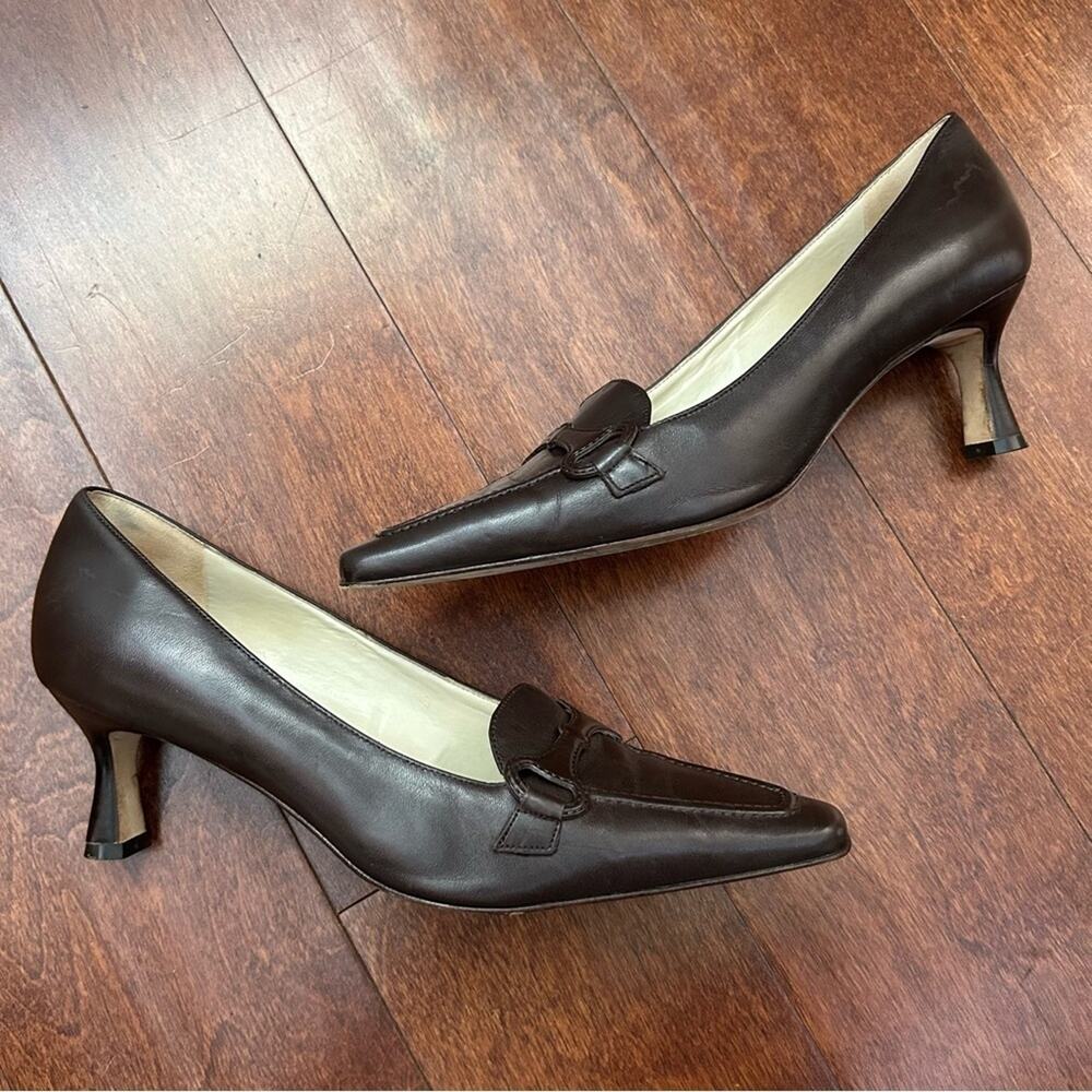 Antonio Melani Brown 90s Style Pointed Square Toes Women's Spool Heels, Size 7